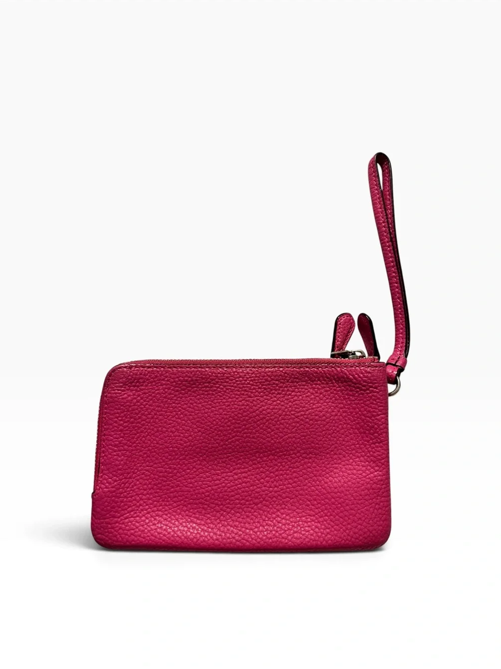 Coach Double Corner Zip Pink Pebbled Leather Wristlet